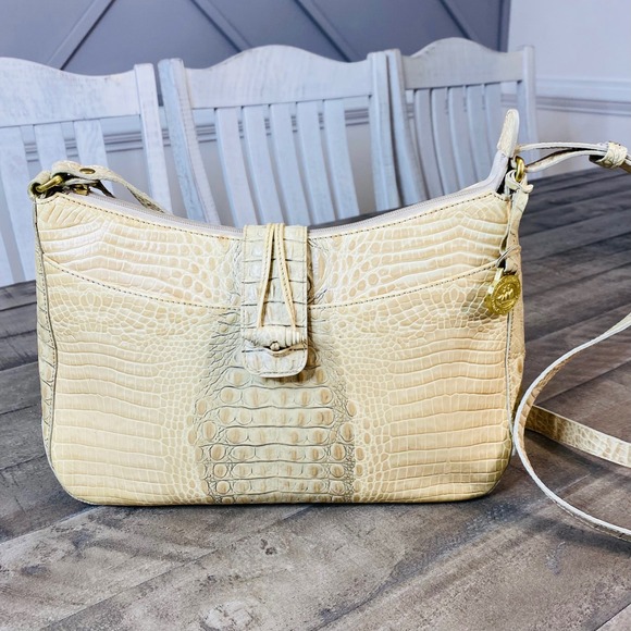 Brahmin Handbag Vintage Medium Beige Leather in Embossed Crocodile Crossbody - Picture 1 of 13